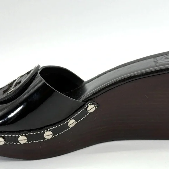 Tory Burch Patti Black Wedge Sandals 9 - Picture 7 of 10